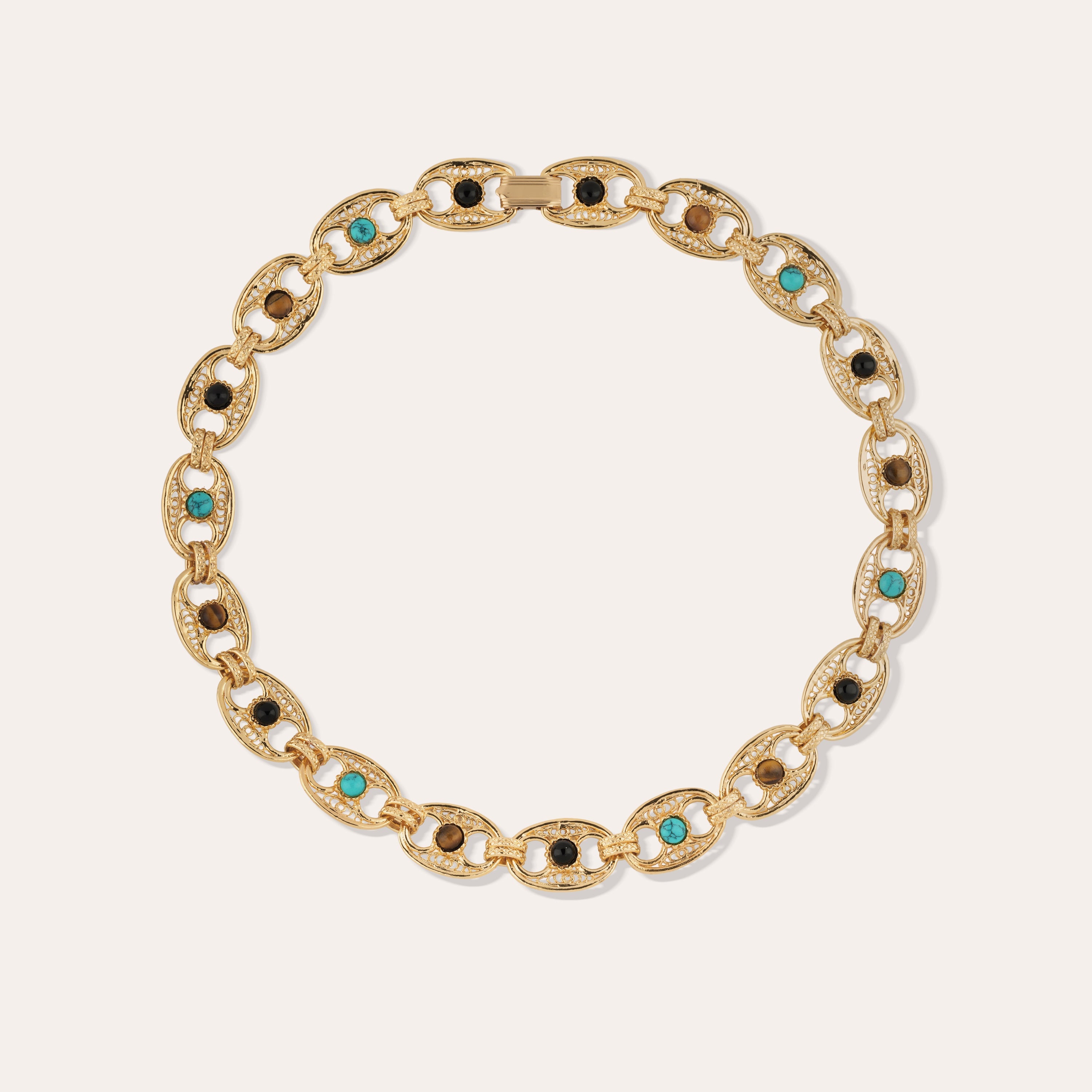 Carthage Necklace - Turquoise, Tiger's Eye, and Black Onyx
