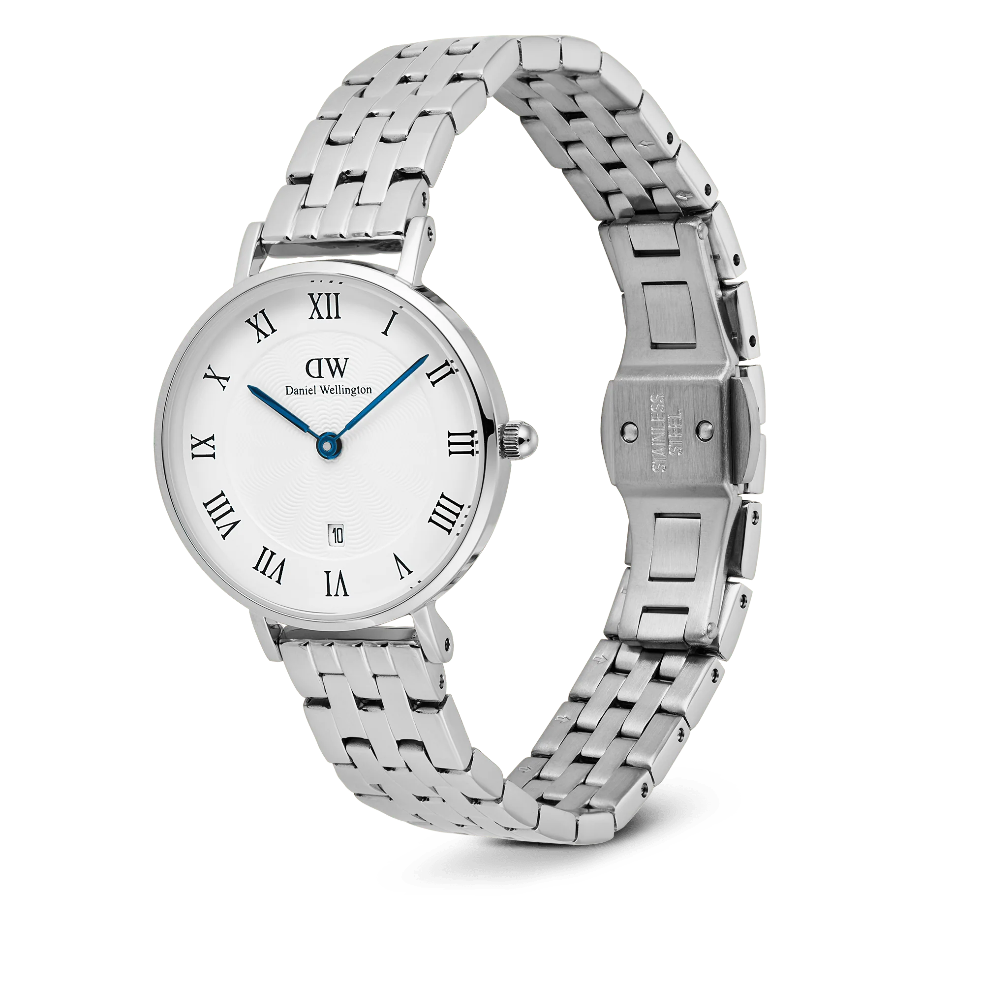 Petite Roman Numerals Date 5-Link Silver