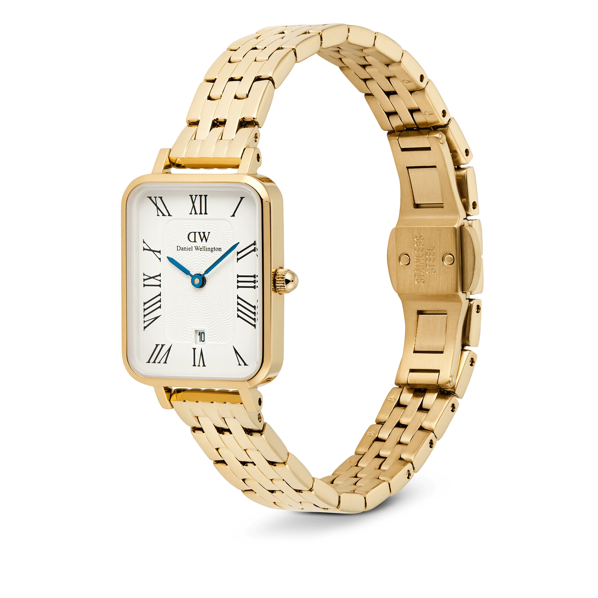Quadro Roman Numerals Date 5-Link Gold