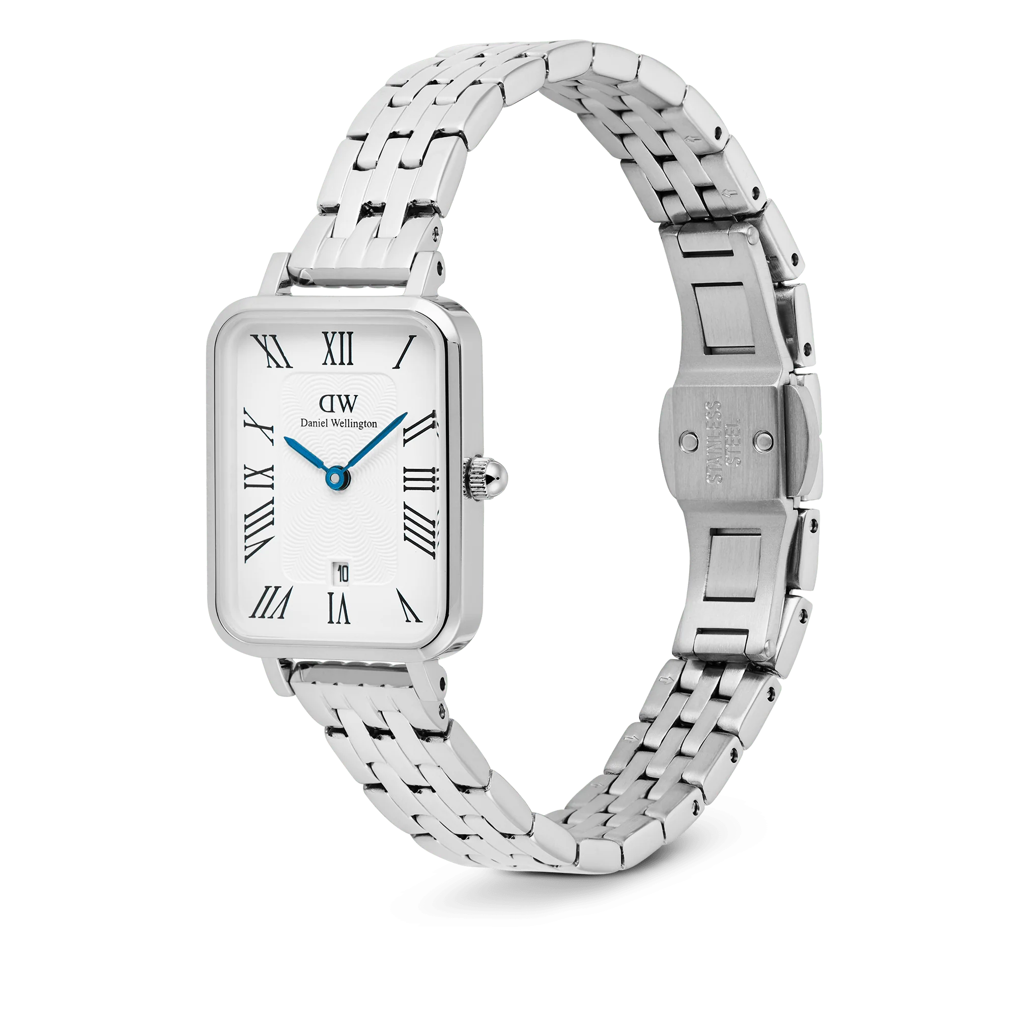 Quadro Roman Numerals Date 5-Link Silver
