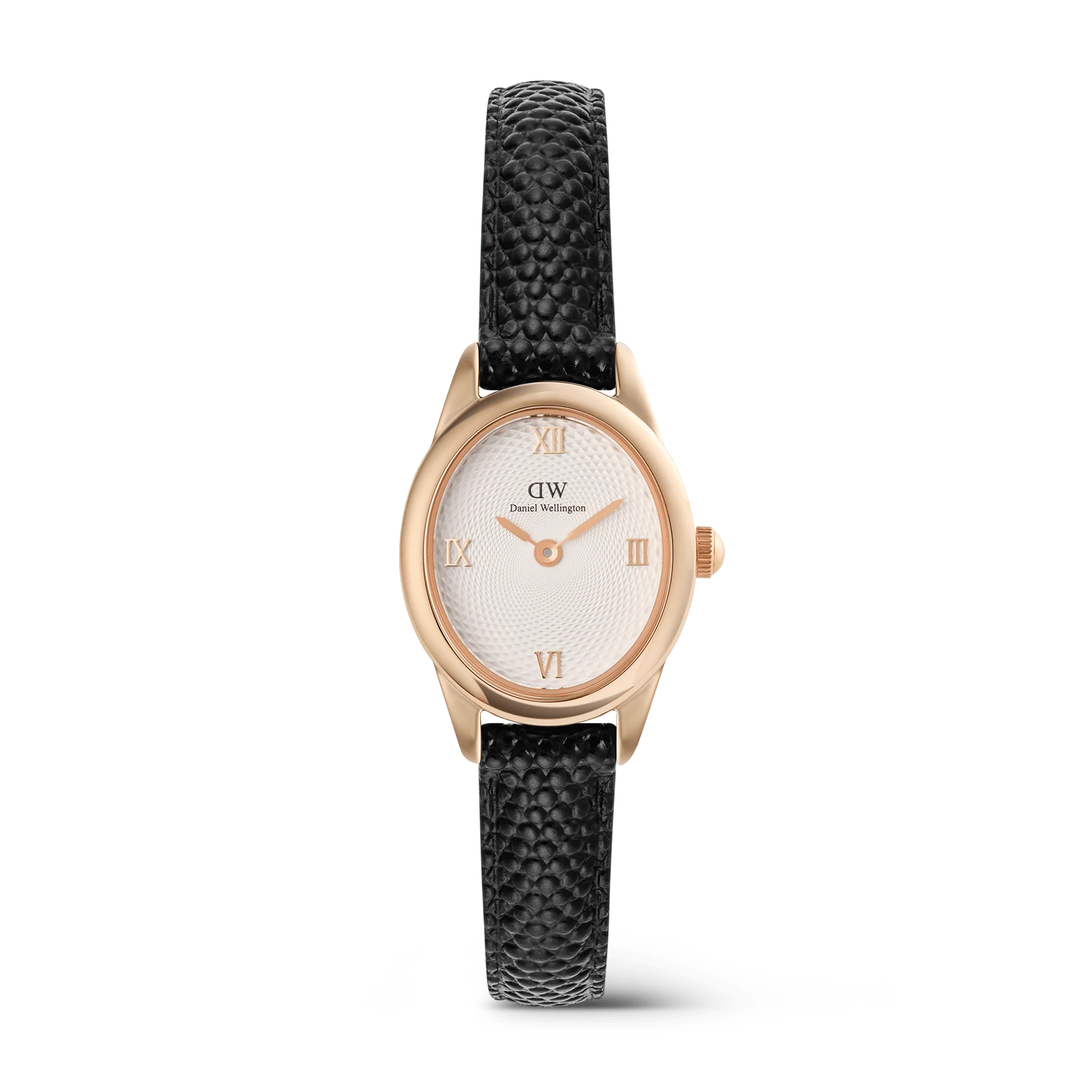 Ophelia Mini Black Lizard White Guilloche Rose Gold