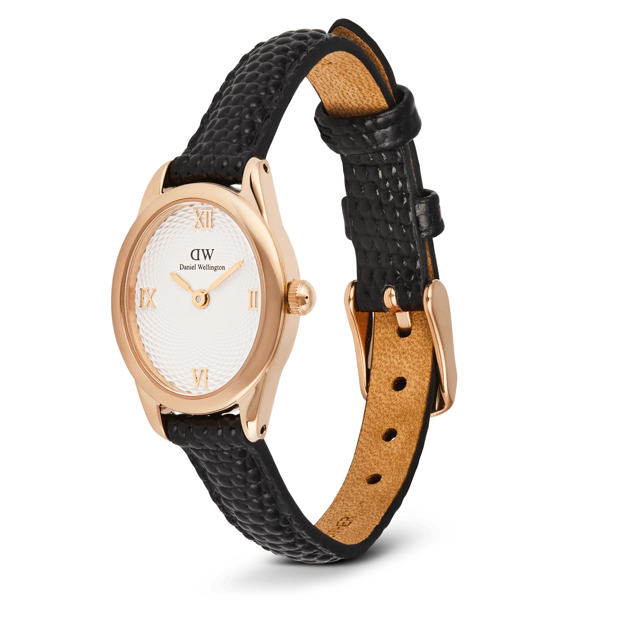 Ophelia Mini Black Lizard White Guilloche Rose Gold