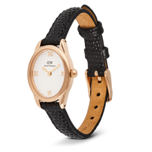 Load image into Gallery viewer, Ophelia Mini Black Lizard White Guilloché Rose Gold