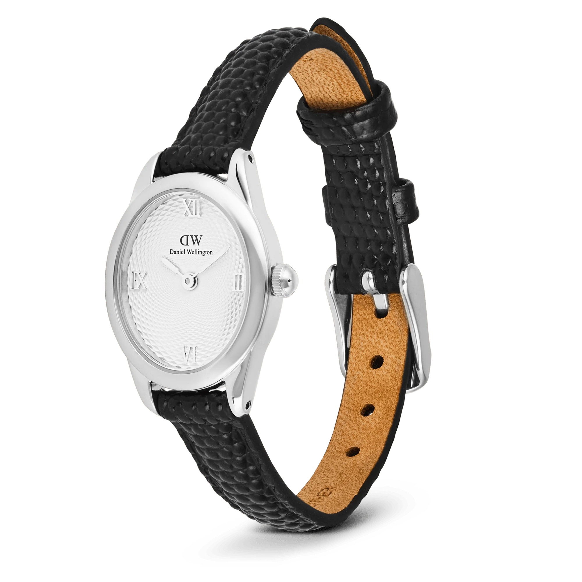 Ophelia Mini Black Lizard White Guilloche Silver