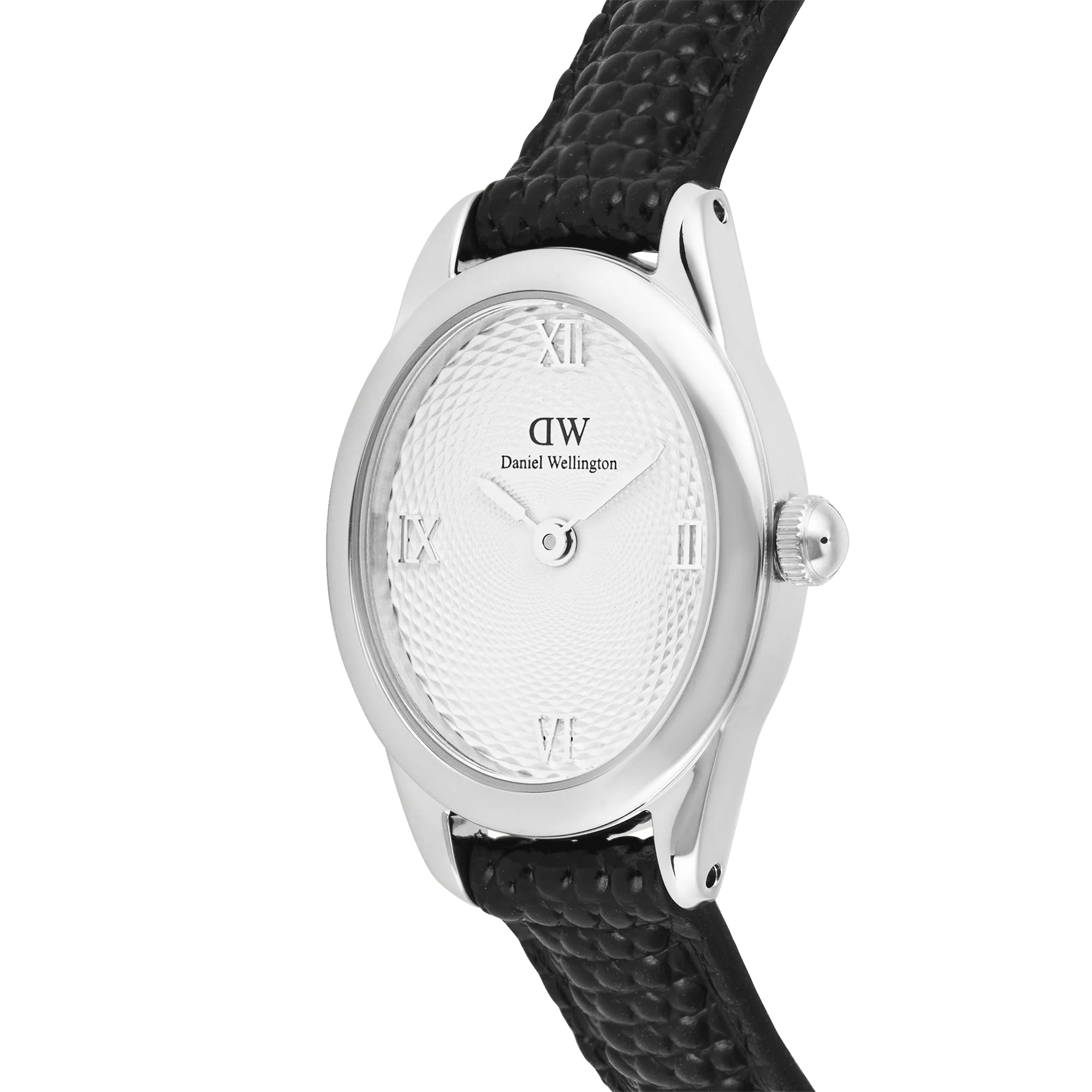Ophelia Mini Black Lizard White Guilloche Silver