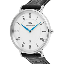 Load image into Gallery viewer, Classic Roman Numerals Date Black Croc Belly Silver