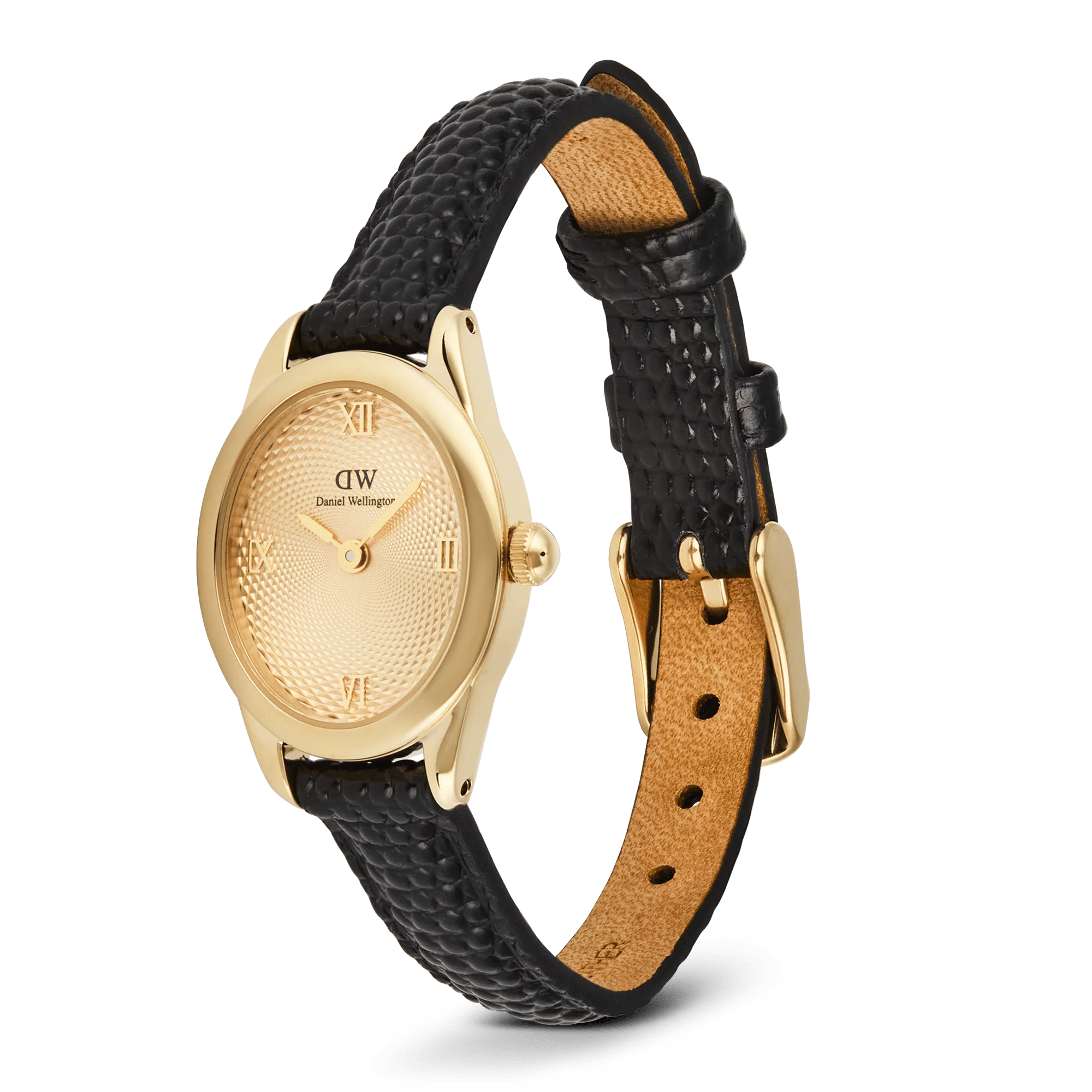 Ophelia Mini Black Lizard Unitone Guilloche Gold