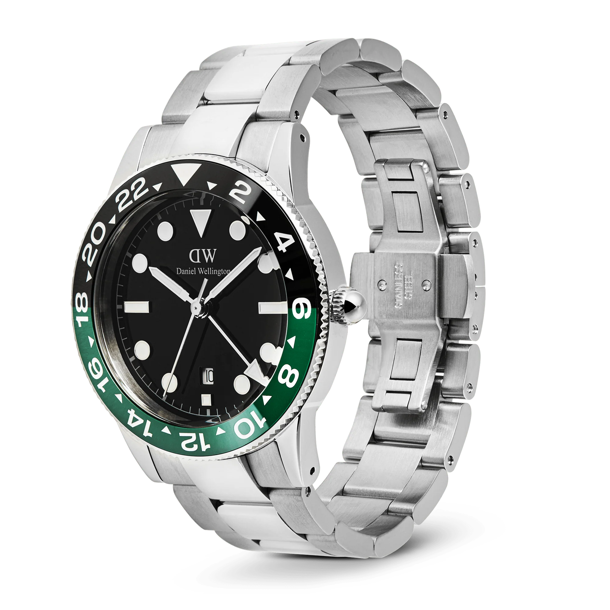 Iconic Gmt Link Black Green Ceramic Bezel Silver
