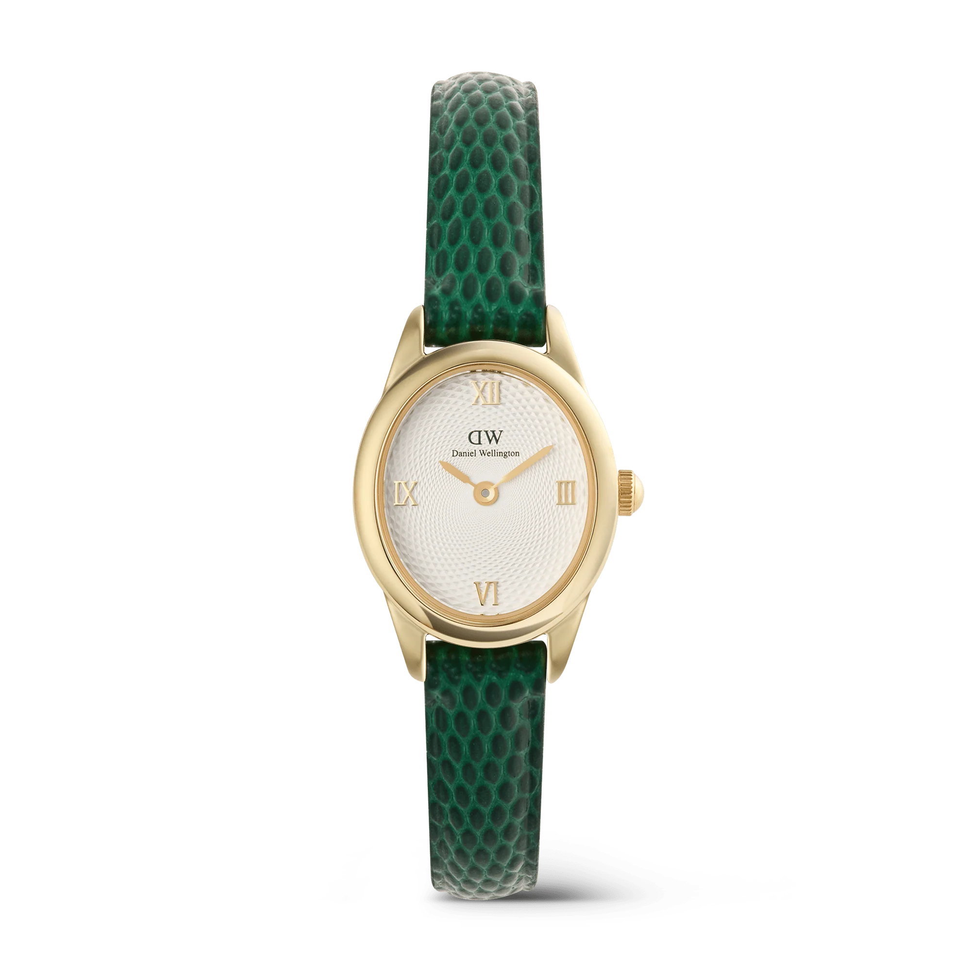 Ophelia Mini Green Lizard White Guilloche Gold