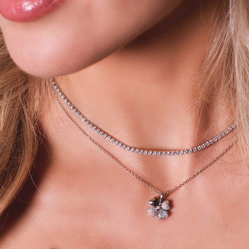 Quadricuore Necklace Rhodium With White And Ruby Cubic Zirconia