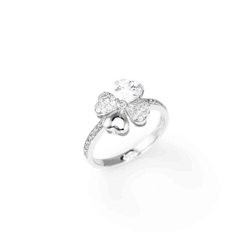 Quadricuore Ring Rhodium And White Cubic Zirconia
