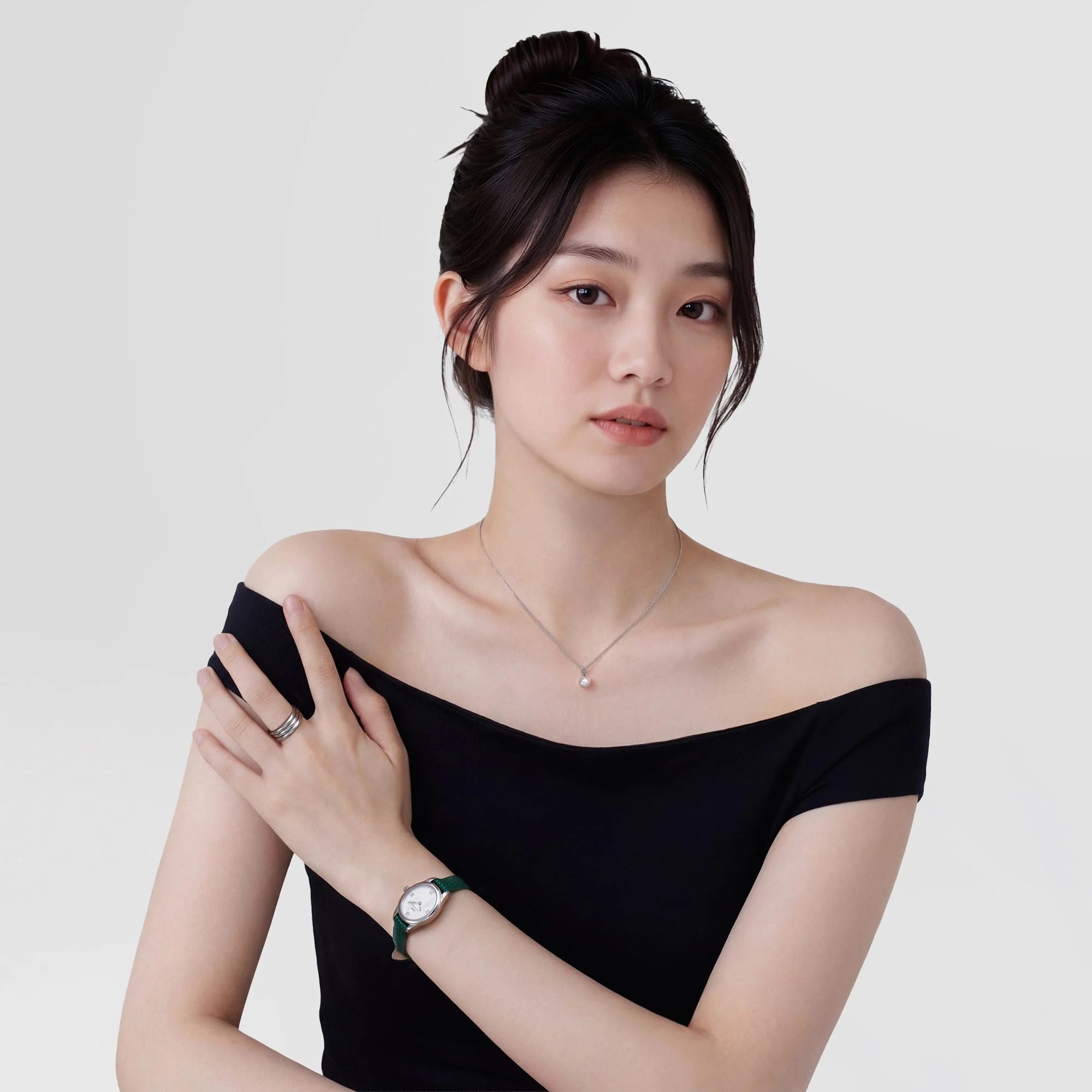 Ophelia Mini Green Lizard White Guilloche Silver