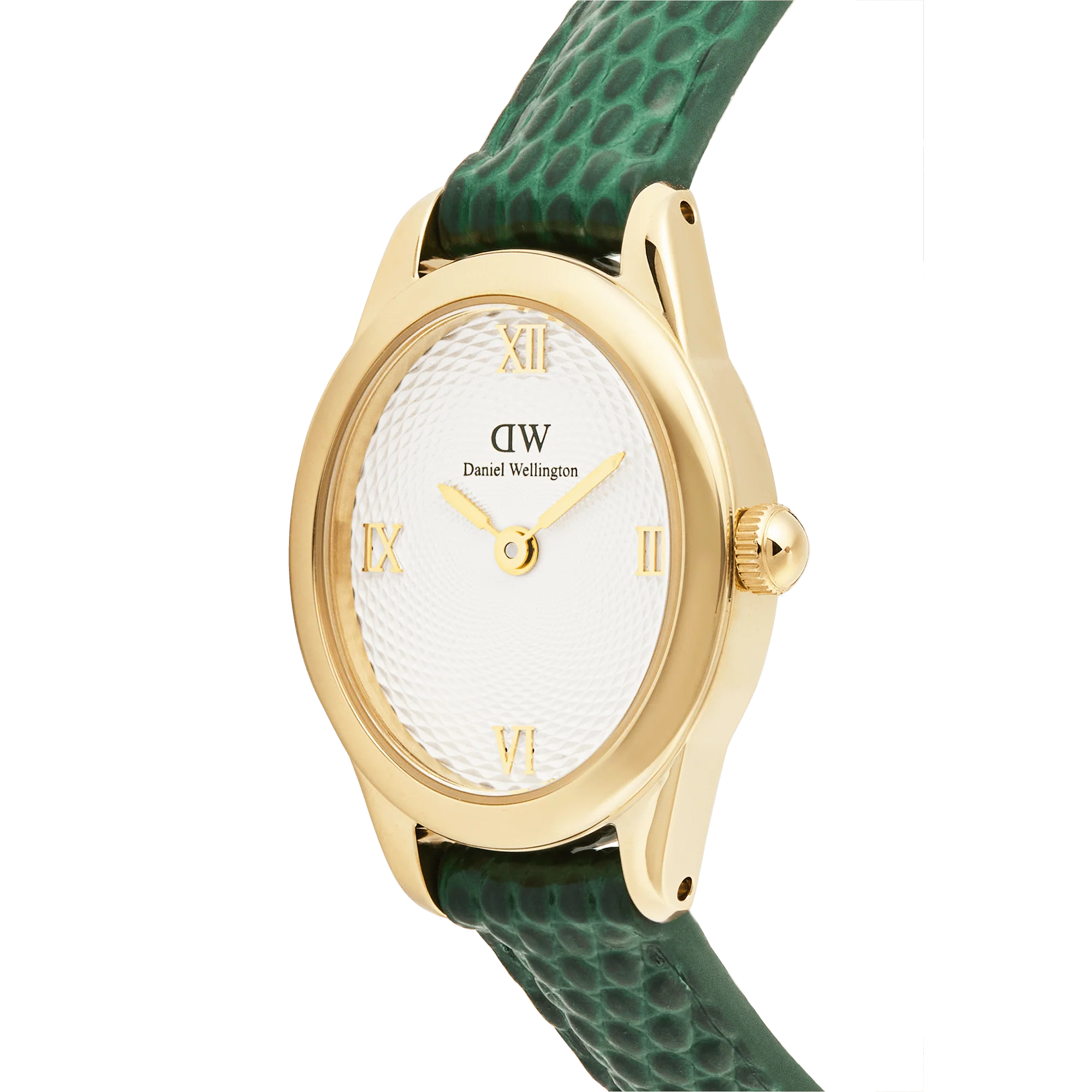 Ophelia Mini Green Lizard White Guilloche Gold