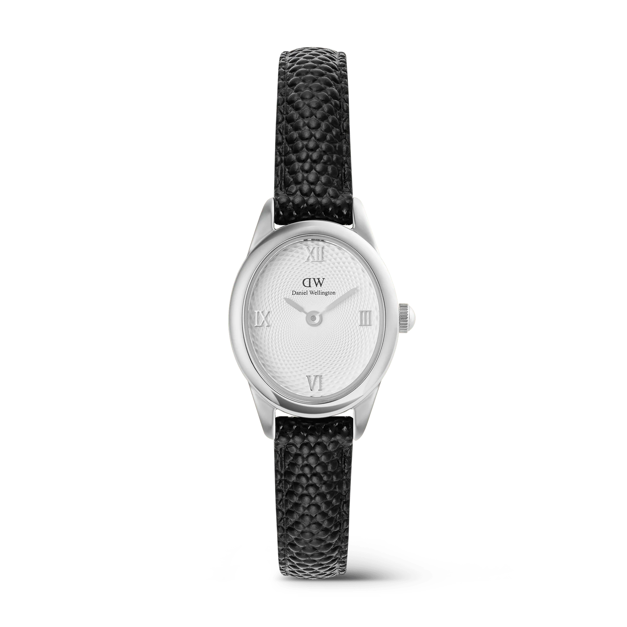 Ophelia Mini Black Lizard White Guilloche Silver
