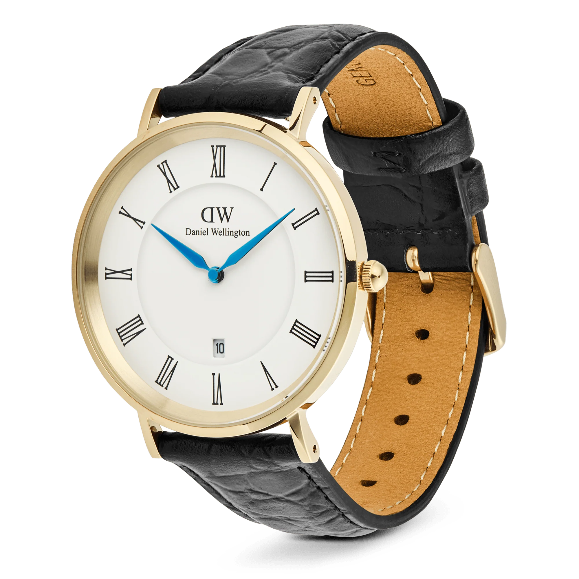 Classic Roman Numerals Date Black Croc Belly Gold