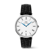 Load image into Gallery viewer, Classic Roman Numerals Date Black Croc Belly Silver