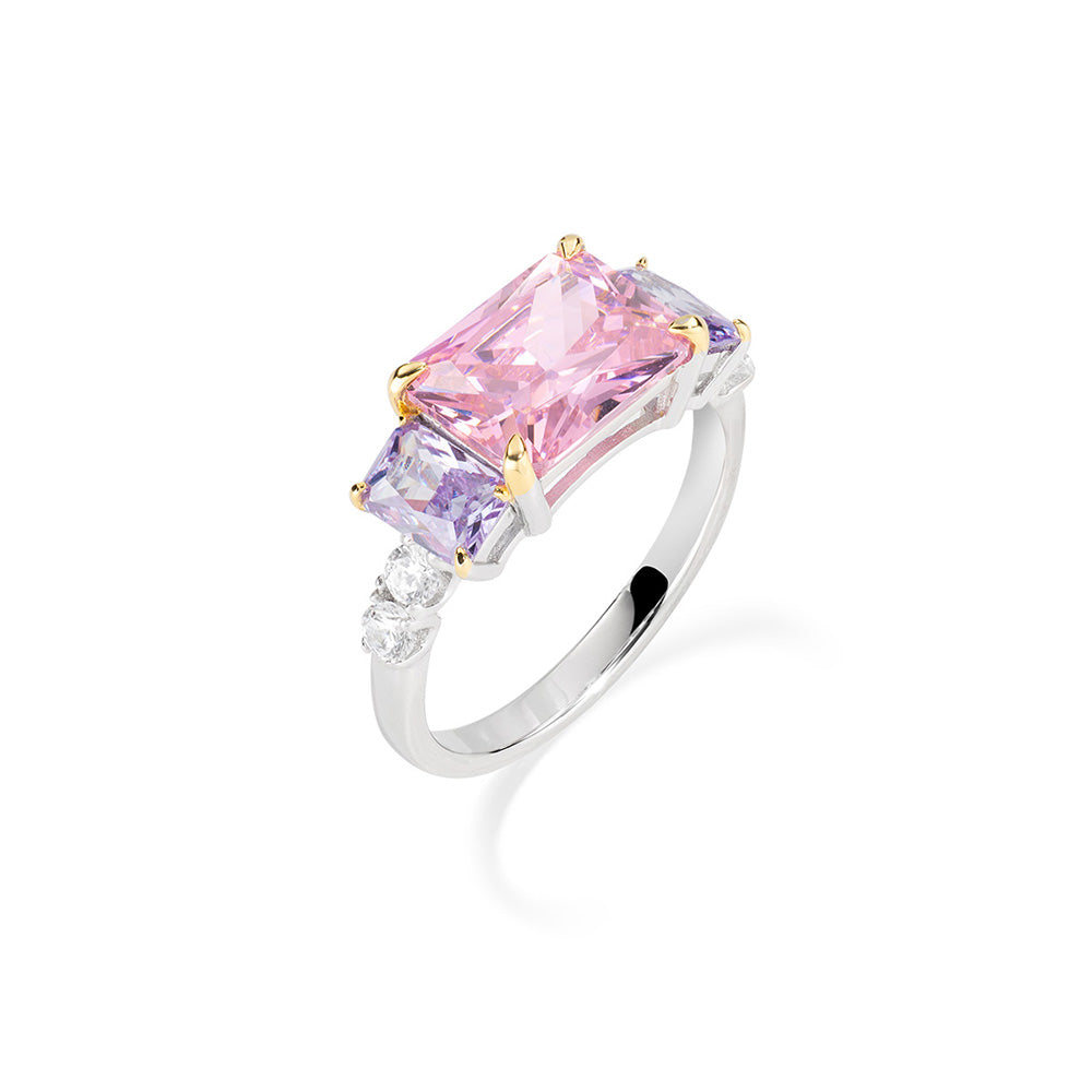 Ring With Pink Lilac And White Zircons
