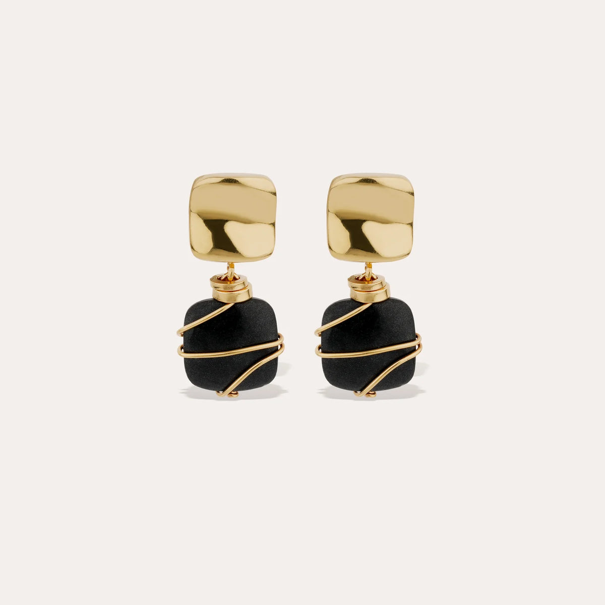 Rainbow Square Gold-Plated Earrings – Small – Black Basalt