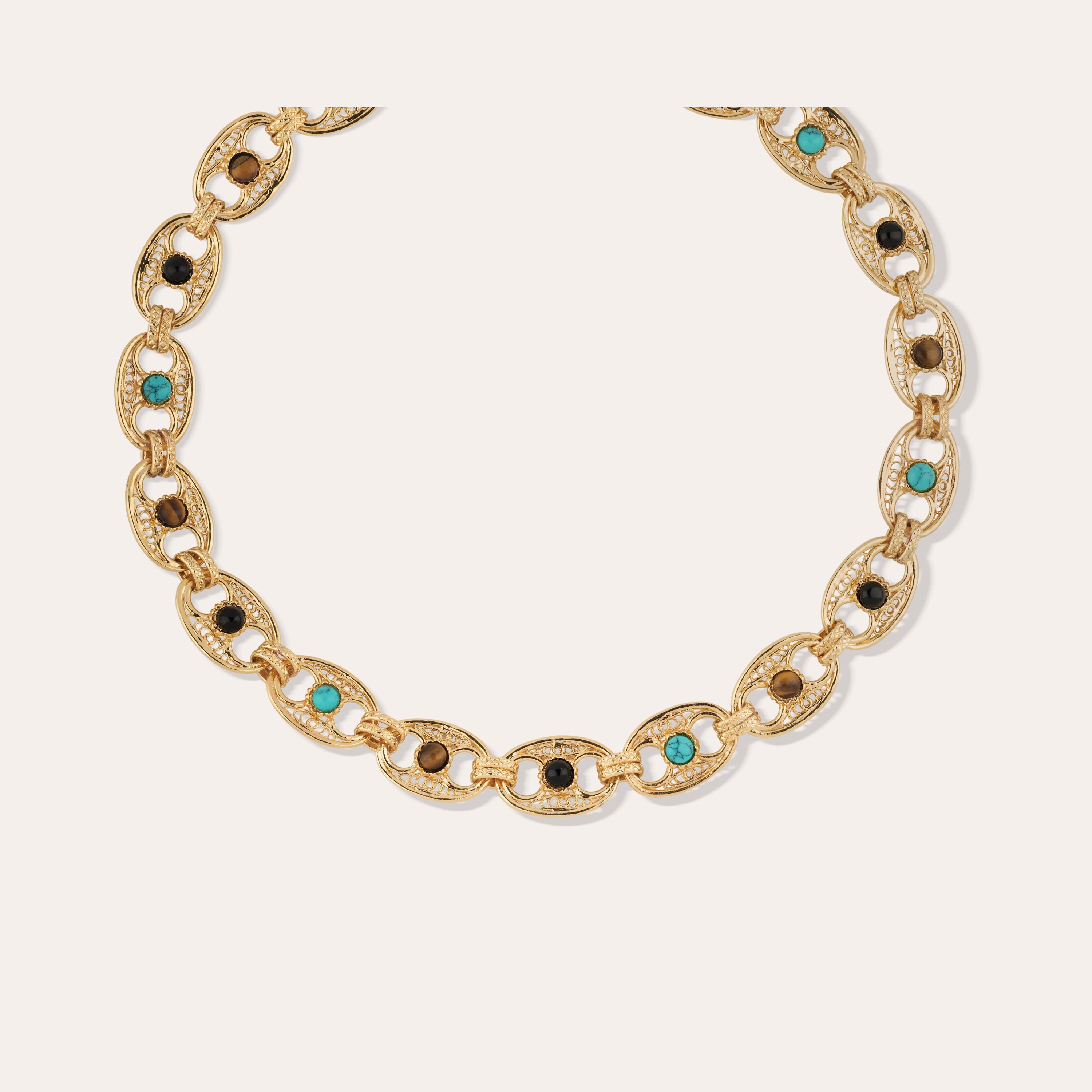 Carthage Necklace - Turquoise, Tiger's Eye, and Black Onyx
