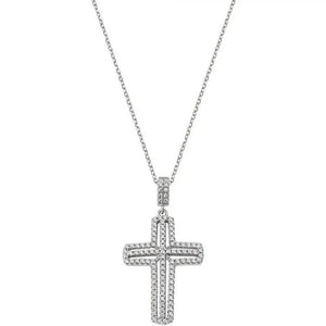 White Zirconia Double Cross Necklace