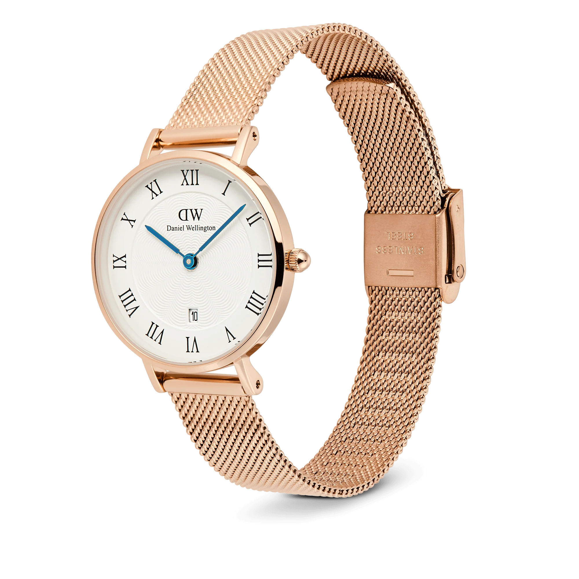 Petite Roman Numerals Date Rose Gold
