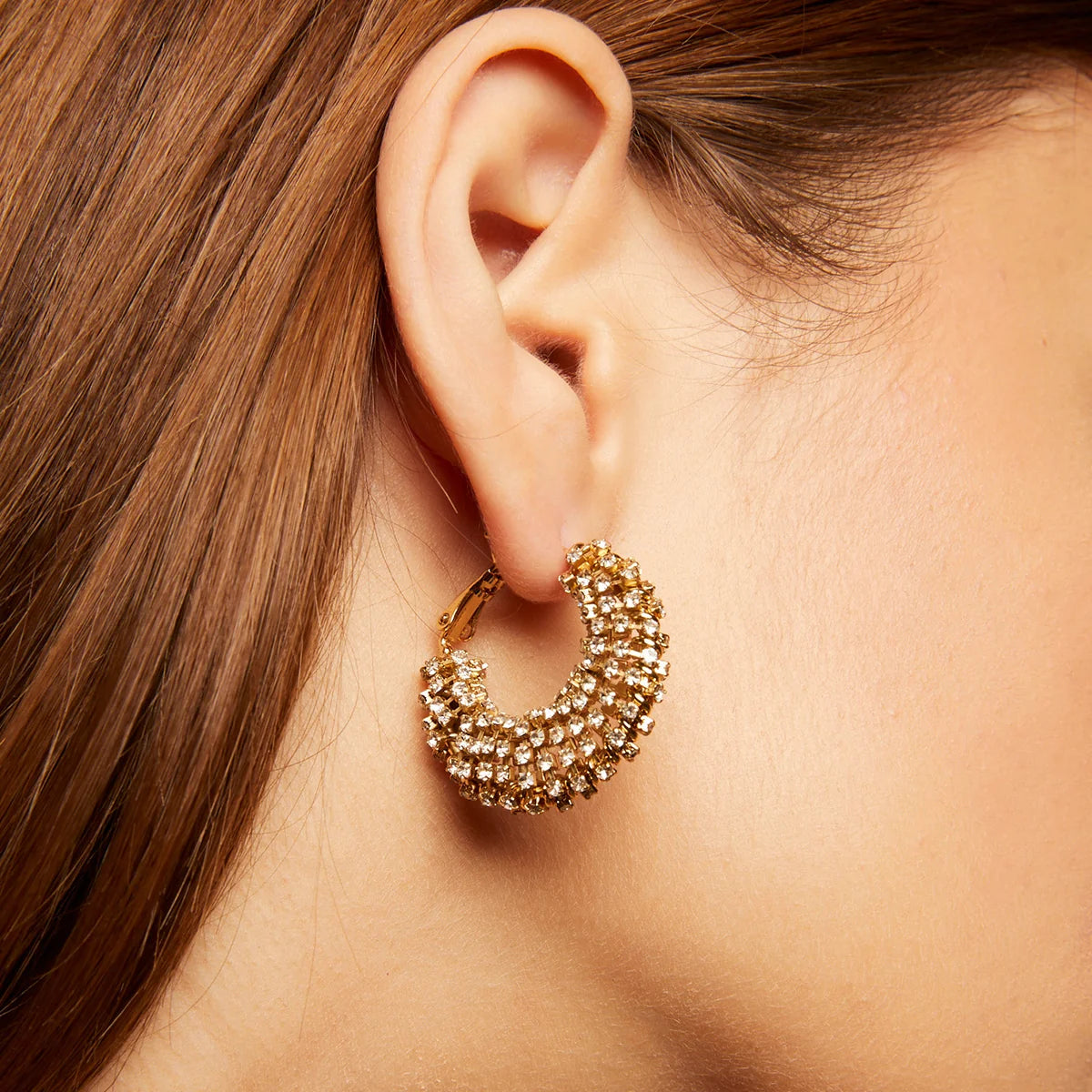 Izzia Gold-Plated Rhinestone Hoop Earrings – Small Size