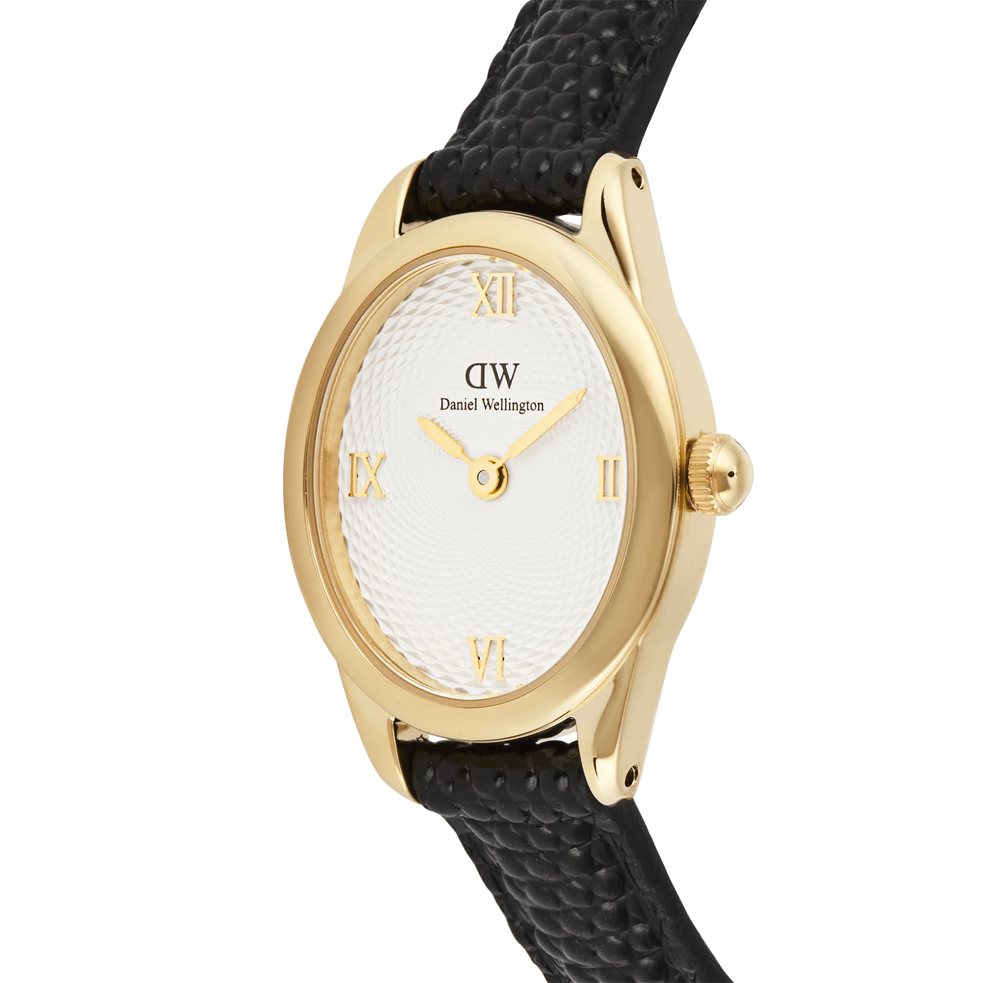 Ophelia Mini Black Lizard White Guilloche Gold