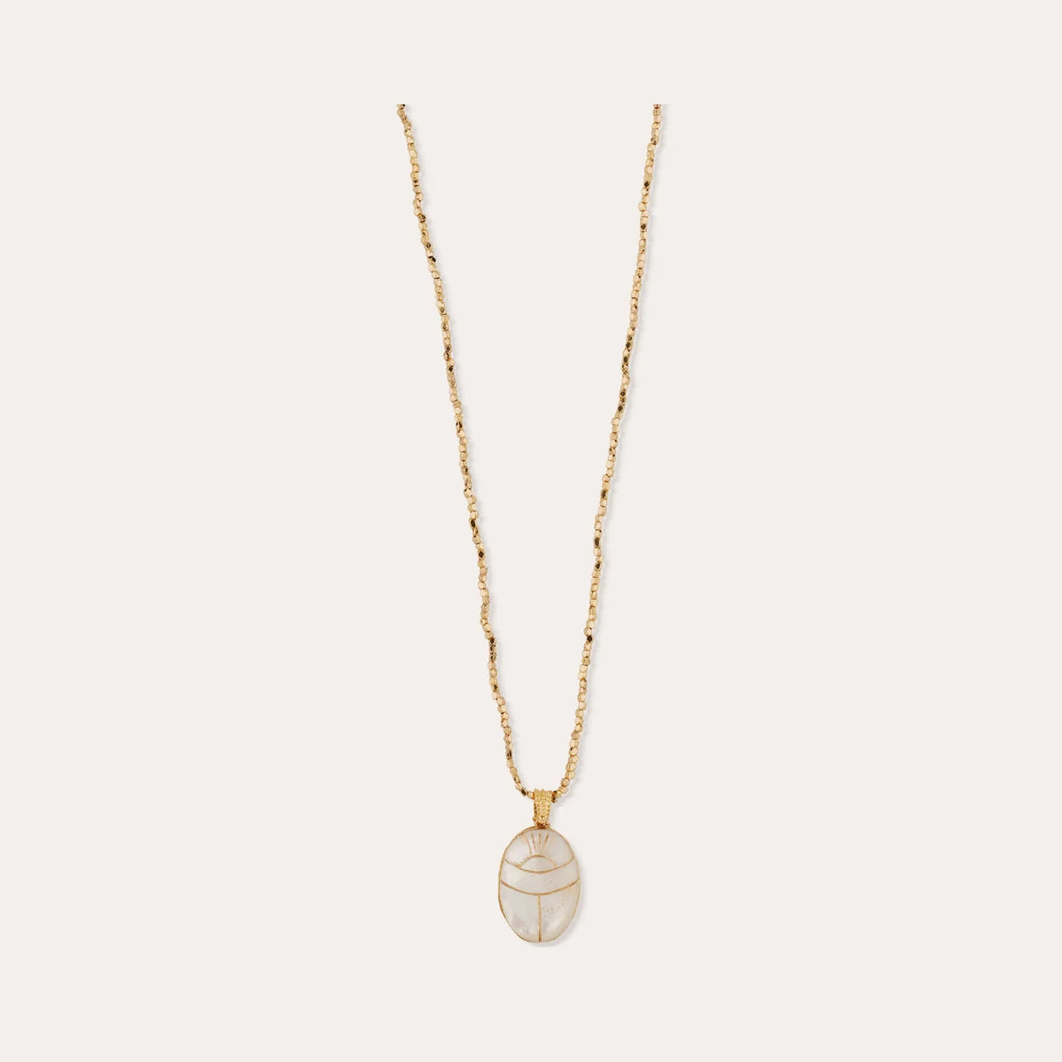 Lucky Scarab Long Necklace – White Mother-of-Pearl