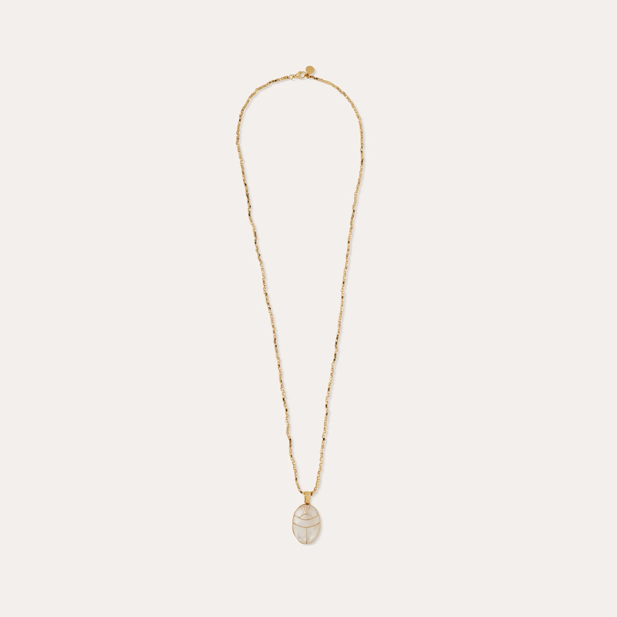 Lucky Scarab Long Necklace – White Mother-of-Pearl