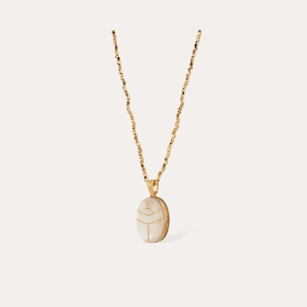 Lucky Scarab Long Necklace – White Mother-of-Pearl