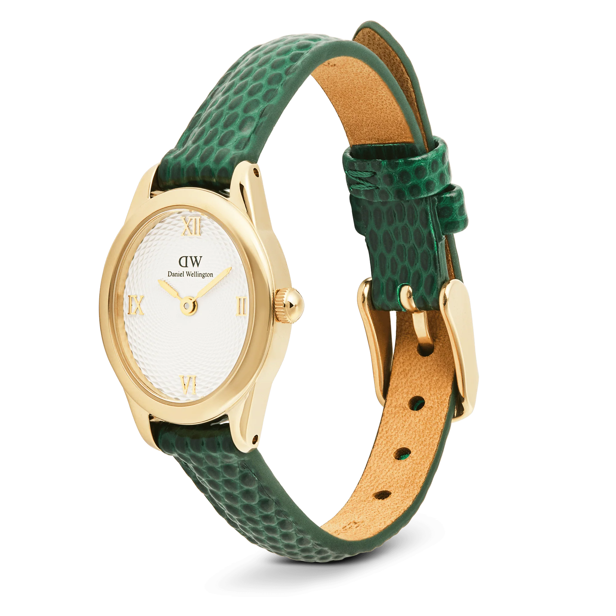 Ophelia Mini Green Lizard White Guilloche Gold