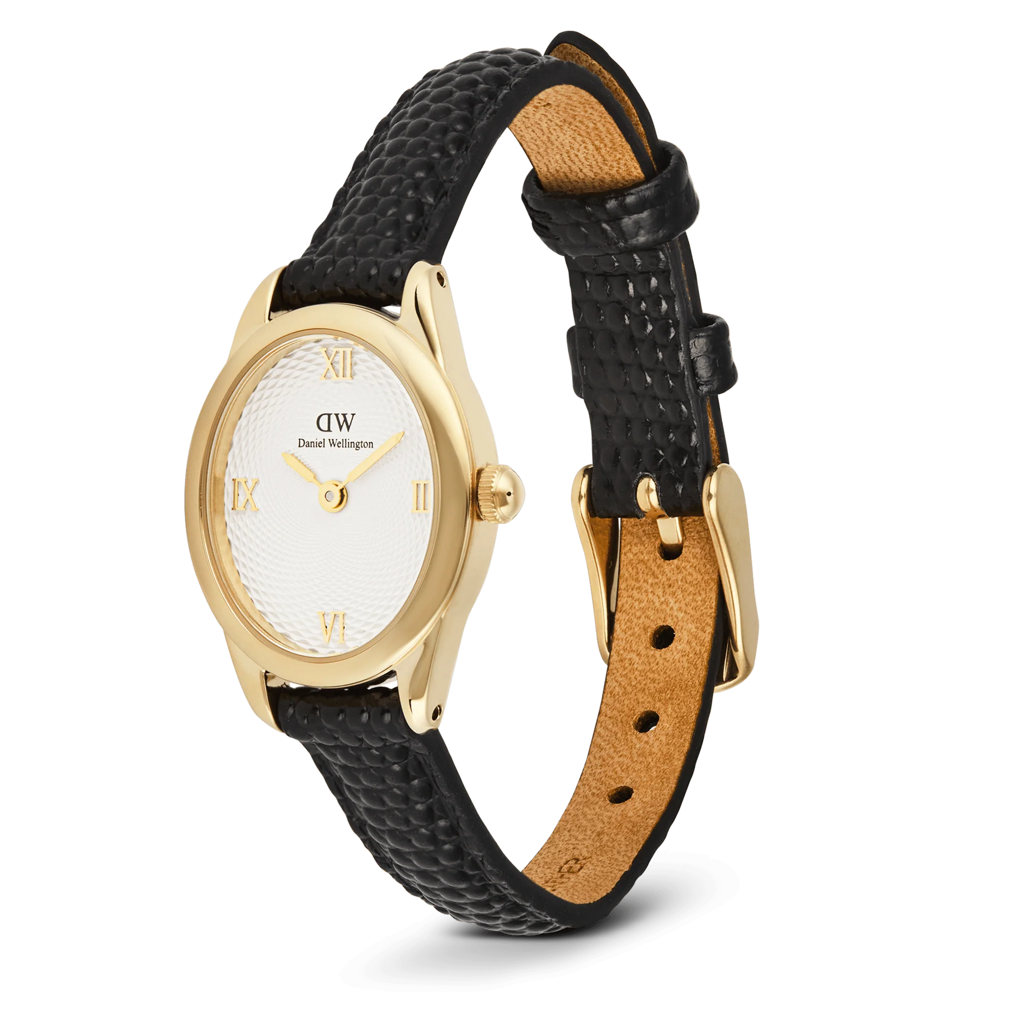 Ophelia Mini Black Lizard White Guilloche Gold