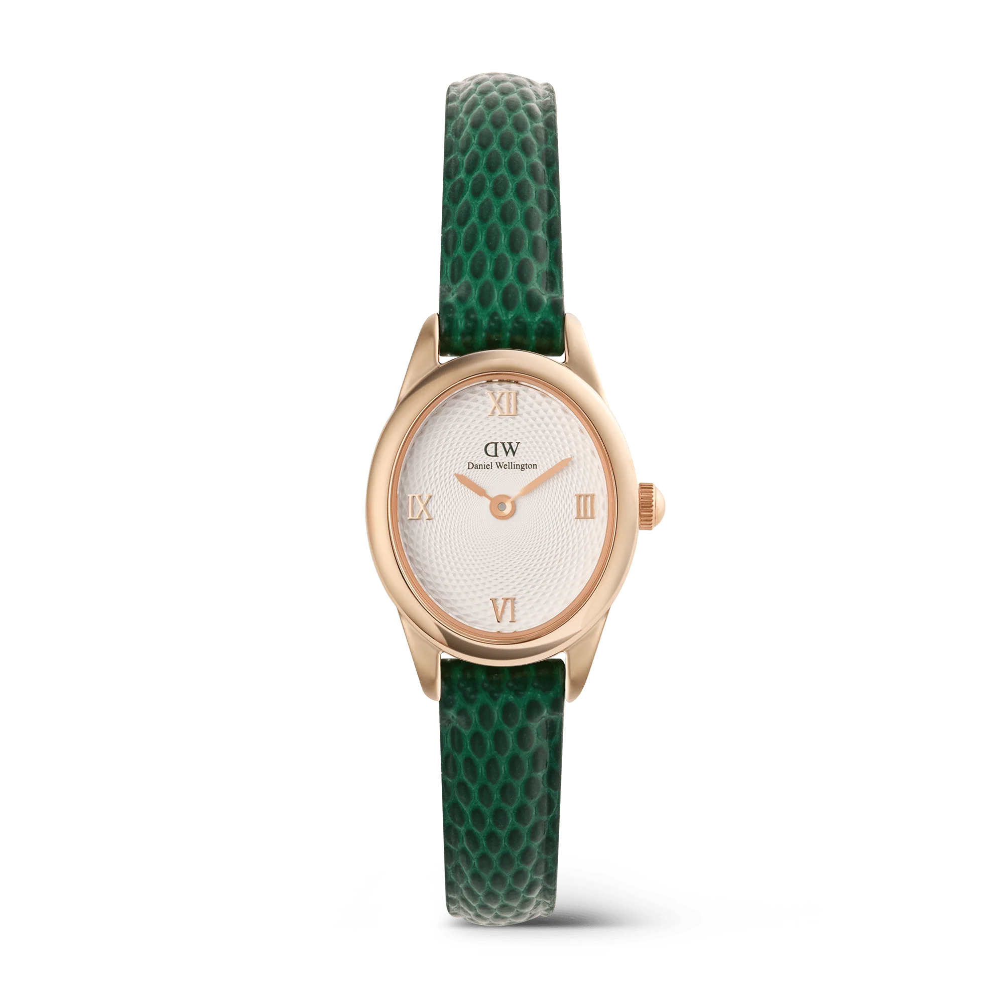Ophelia Mini Green Lizard White Guilloche Rose Gold