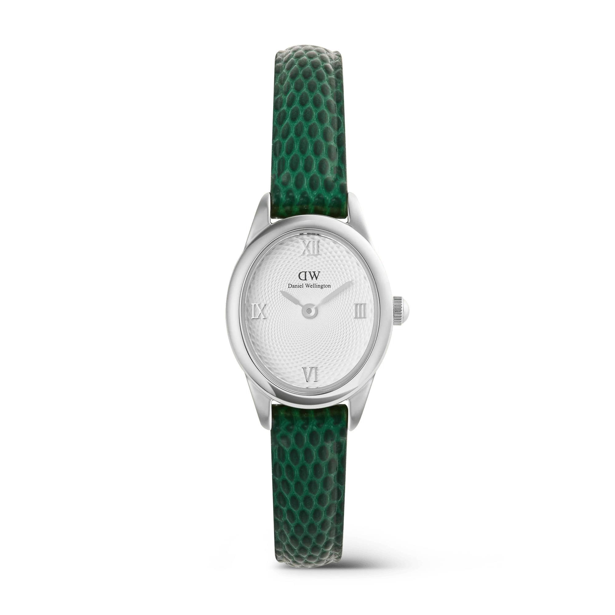 Ophelia Mini Green Lizard White Guilloche Silver