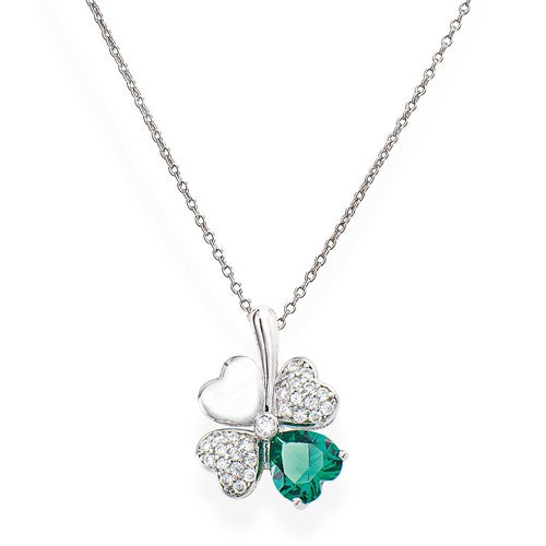 Quadricuore Necklace Rhodium With White And Green Zircons