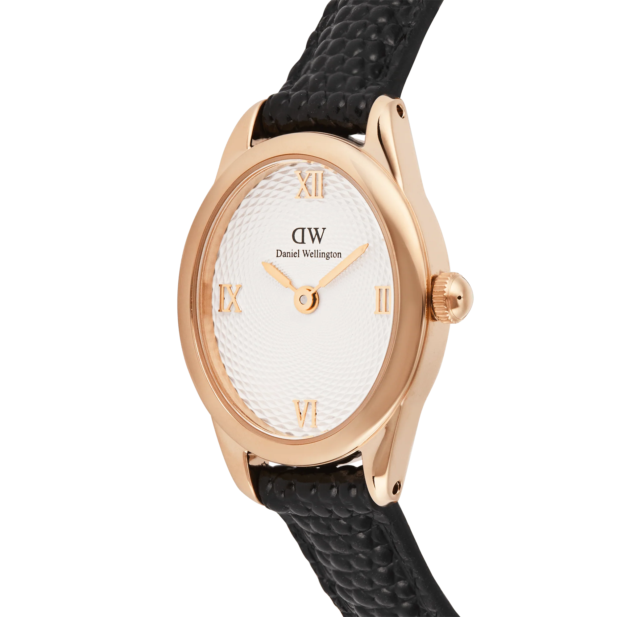 Ophelia Mini Black Lizard White Guilloche Rose Gold