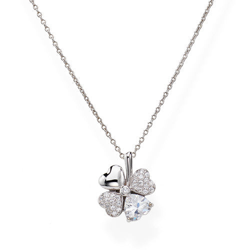 Quadricuore Necklace Rhodium with White and Ruby Cubic Zirconia