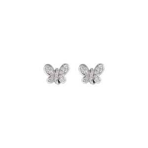 Rhodium Butterfly Earrings with White Zircons