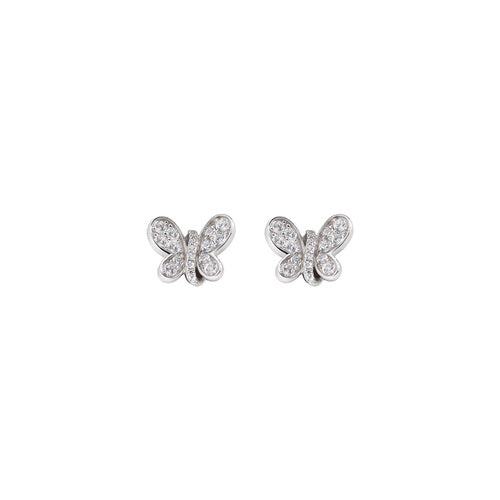 Rhodium Butterfly Earrings with White Zircons