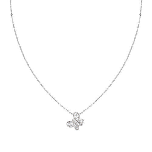 Rhodium Butterfly Necklace With White Zircons