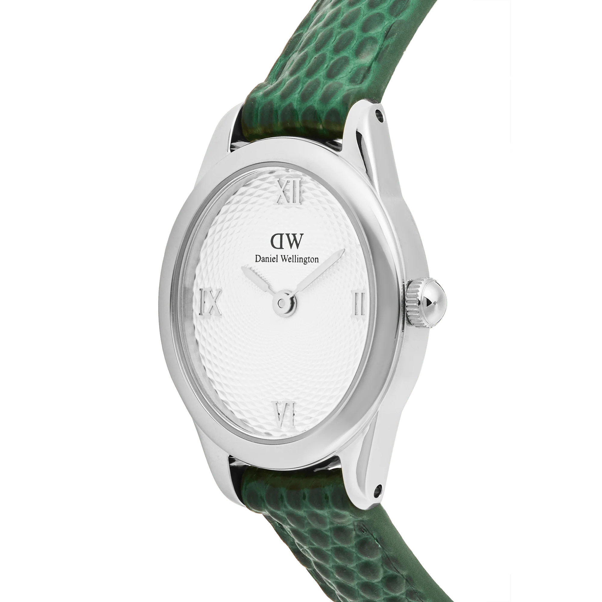 Ophelia Mini Green Lizard White Guilloche Silver