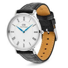 Load image into Gallery viewer, Classic Roman Numerals Date Black Croc Belly Silver
