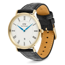 Load image into Gallery viewer, Classic Roman Numerals Date Black Croc Belly Gold
