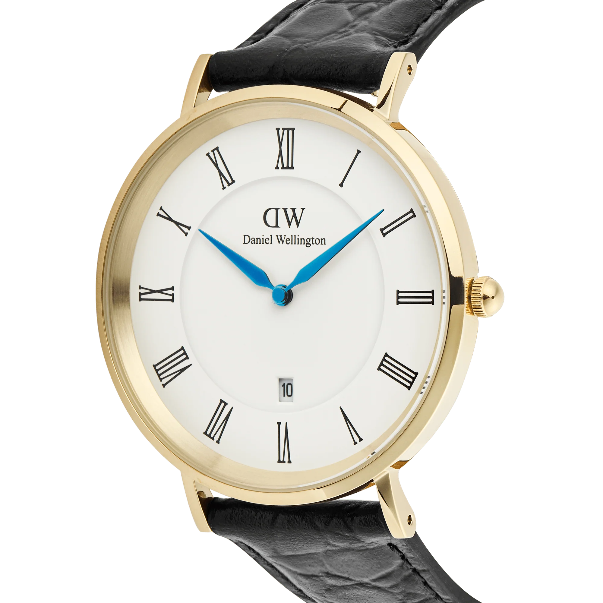 Classic Roman Numerals Date Black Croc Belly Gold