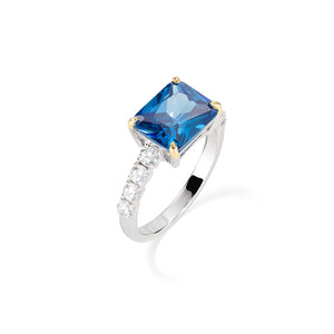 Blue and White Zircons Ring