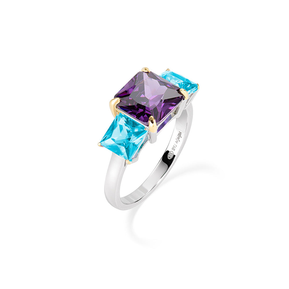 Purple And Turquoise Zircons Ring