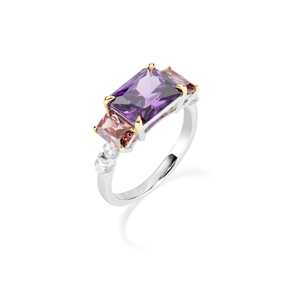 Ring With Purple, Brown And White Zircons