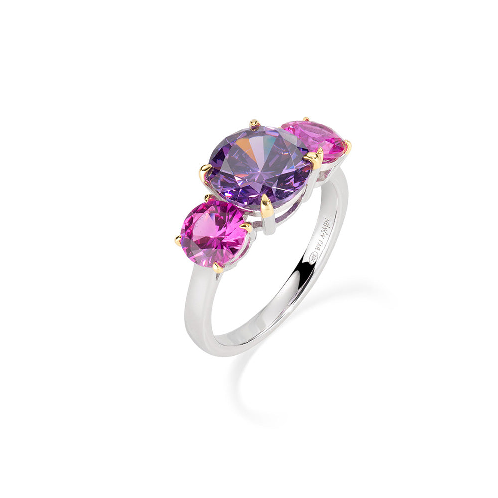 Ring With Purple And Fuchsia Zircons
